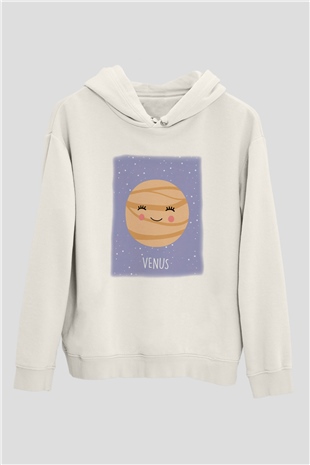 Venüs Beyaz Unisex Kapşonlu Sweatshirt