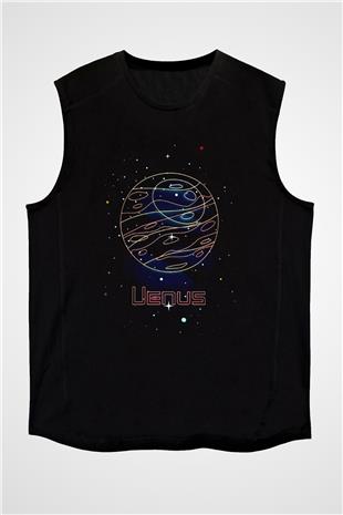 Venüs Çizim Baskılı Unisex Kolsuz Siyah Tişört - Tshirt
