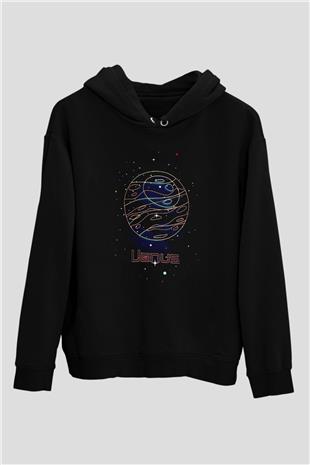 Venüs Çizim Baskılı Unisex Siyah Kapüşonlu Sweatshirt