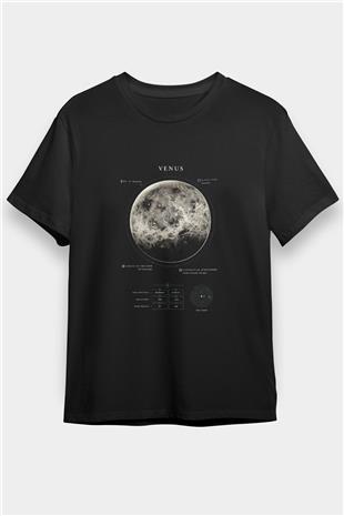 Venüs Fiziksel Özellikleri Baskılı Unisex Siyah Tişört - Tshirt