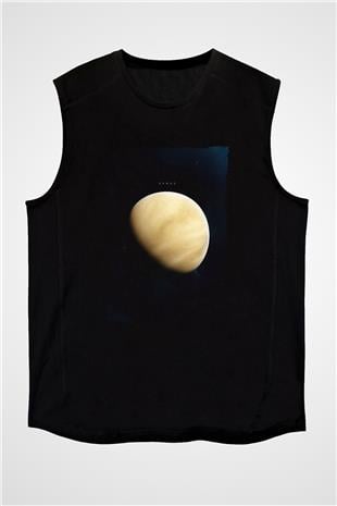 Venüs Fotoğraf Baskılı Unisex Kolsuz Siyah Tişört - Tshirt