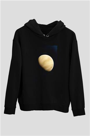 Venüs Fotoğraf Baskılı Unisex Siyah Kapüşonlu Sweatshirt