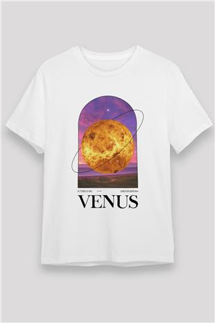 Venüs Gezegeni Baskılı Unisex Beyaz Tişört - Tshirt
