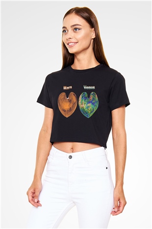 Venüs Siyah Crop Top Tişört