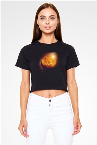 Venüs Siyah  Crop Top Tişört