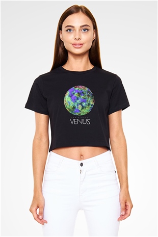 Venüs Siyah Crop Top Tişört
