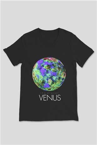 Venüs Siyah Unisex V Yaka Tişört T-Shirt
