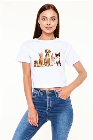 Veteriner Beyaz Croptop Tişört