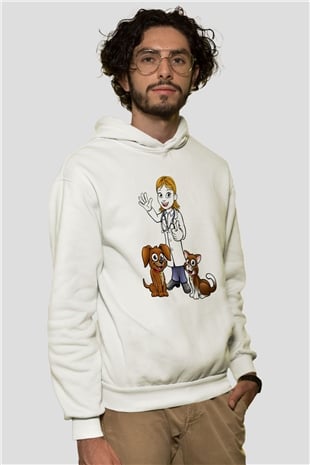 Veteriner Beyaz Unisex Hoodie