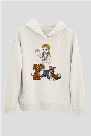 Veteriner Beyaz Unisex Hoodie