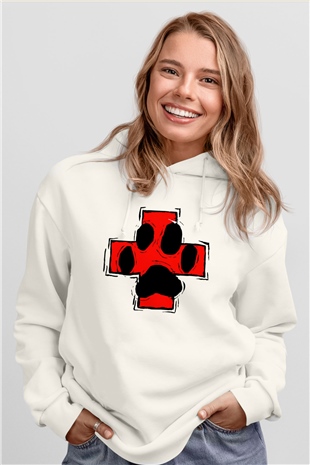 Veteriner Beyaz Unisex Hoodie