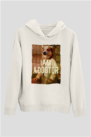 Veteriner Beyaz Unisex Kapüşonlu Sweatshirt