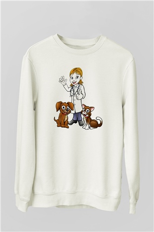 Veteriner Beyaz Unisex Sweatshirt