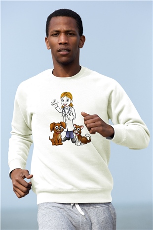 Veteriner Beyaz Unisex Sweatshirt