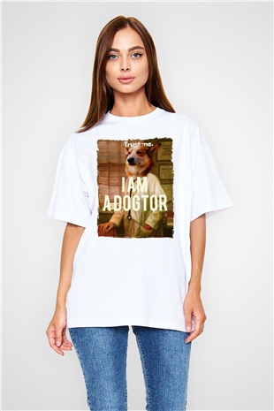Veteriner Beyaz Oversize Tişört Oversize T-shirt - TişörtFabrikası