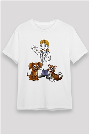 Veteriner Beyaz Unisex Tişört T-Shirt - TişörtFabrikası