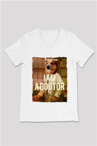 Veteriner Beyaz Unisex V Yaka Tişört