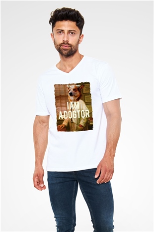 Veteriner Beyaz Unisex V Yaka Tişört