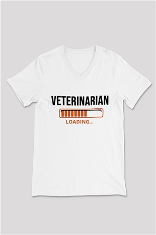 Veteriner Beyaz Unisex V Yaka Tişört