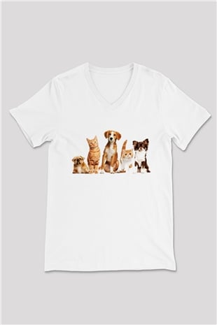 Veteriner Beyaz Unisex V Yaka Tişört T-Shirt