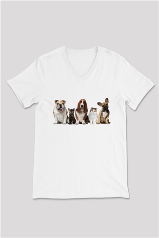 Veteriner Beyaz Unisex V Yaka Tişört T-Shirt