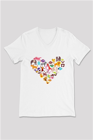 Veteriner Beyaz Unisex V Yaka Tişört T-Shirt