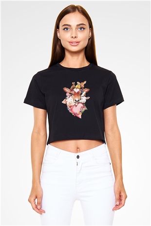 Veteriner Siyah Crop Top Tişört