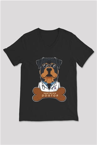 Veteriner Siyah Unisex V Yaka Tişört