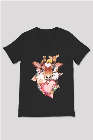 Veteriner Siyah Unisex V Yaka Tişört T-Shirt