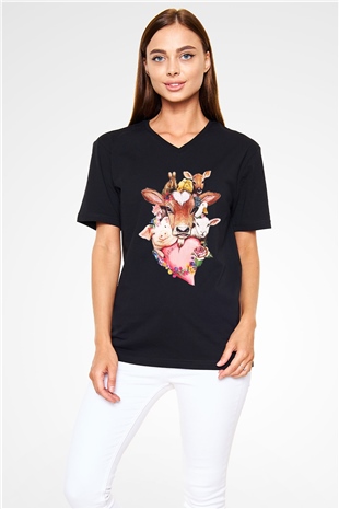 Veteriner Siyah Unisex V Yaka Tişört T-Shirt