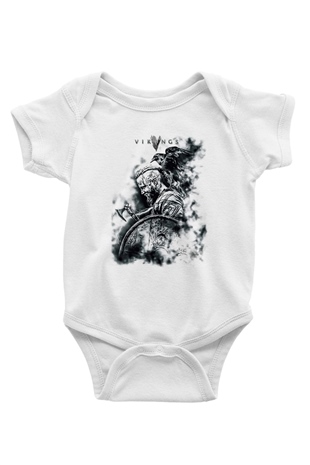 Vikings Baskılı Beyaz Unisex Bebek Body - Zıbın