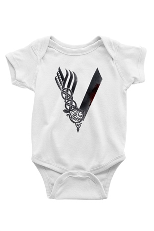 Vikings Baskılı Beyaz Unisex Bebek Body - Zıbın