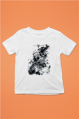 Vikings Baskılı Beyaz Unisex Çocuk Tişört