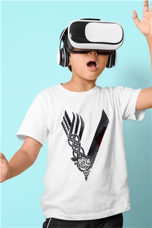 Vikings Baskılı Beyaz Unisex Çocuk Tişört