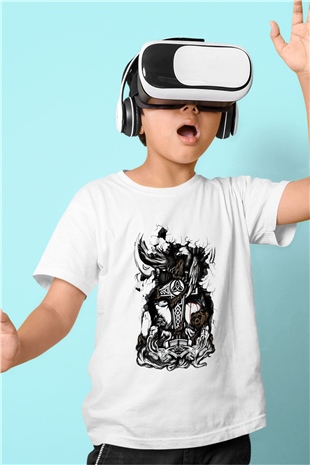 Vikings Baskılı Beyaz Unisex Çocuk Tişört