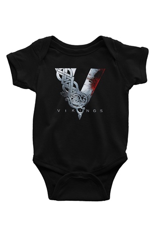 Vikings Baskılı Siyah Bebek Body - Zıbın