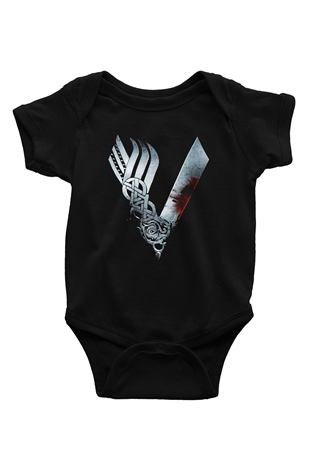Vikings Baskılı Siyah Bebek Body - Zıbın