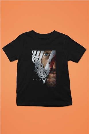 Vikings Baskılı Siyah Unisex Çocuk Tişört