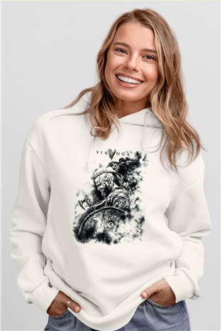 Vikings Beyaz Unisex Kapşonlu Sweatshirt