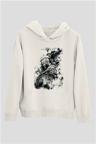 Vikings Beyaz Unisex Kapşonlu Sweatshirt
