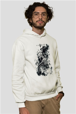 Vikings Beyaz Unisex Kapşonlu Sweatshirt