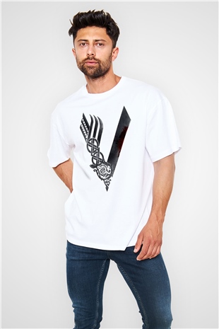 Vikings Beyaz Unisex Oversize Tişört T-Shirt