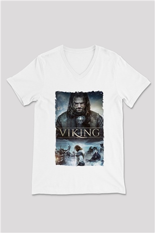 Vikings Beyaz Unisex V Yaka Tişört