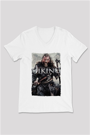 Vikings Beyaz Unisex V Yaka Tişört