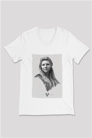 Vikings Beyaz Unisex V Yaka Tişört