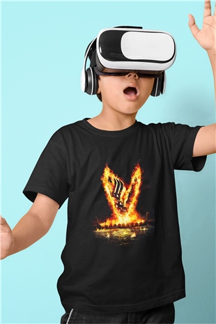 Vikings Siyah Unisex Çocuk Tişört