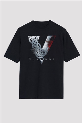 Vikings Siyah Unisex Oversize Tişört T-Shirt