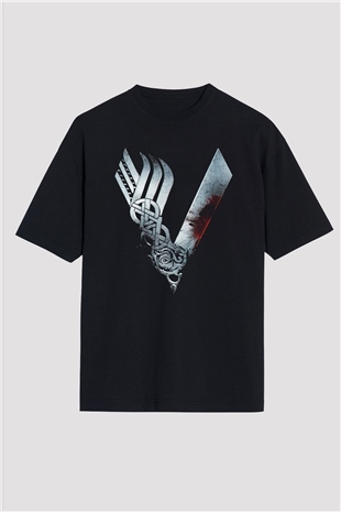Vikings Siyah Unisex Oversize Tişört T-Shirt