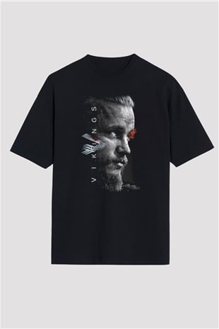 Vikings Siyah Unisex Oversize Tişört T-Shirt