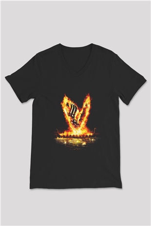 Vikings Siyah Unisex V Yaka Tişört